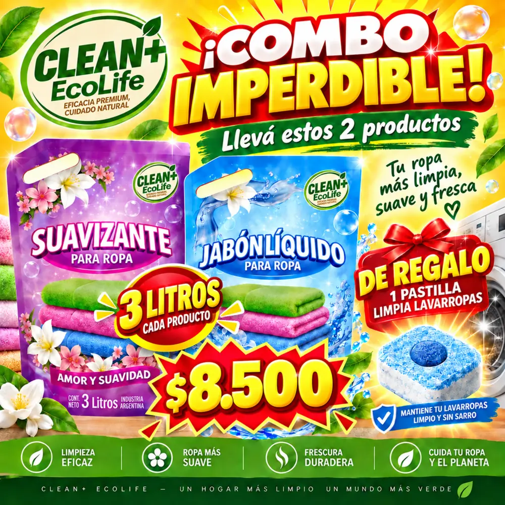 Combo Clean+ EcoLife de jabón líquido y suavizante de 3 litros